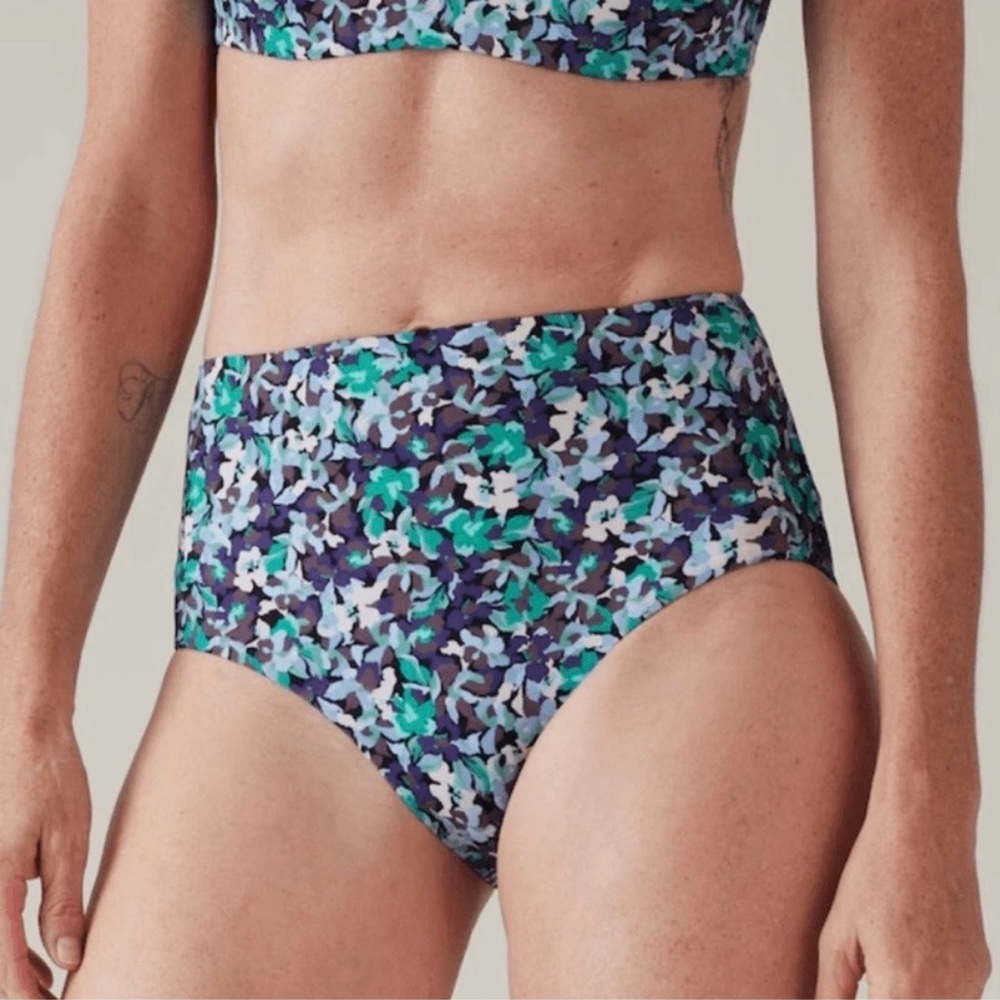 Athleta NWT High Waist Bikini Bottom Elysian Floral Green Swim Size Small